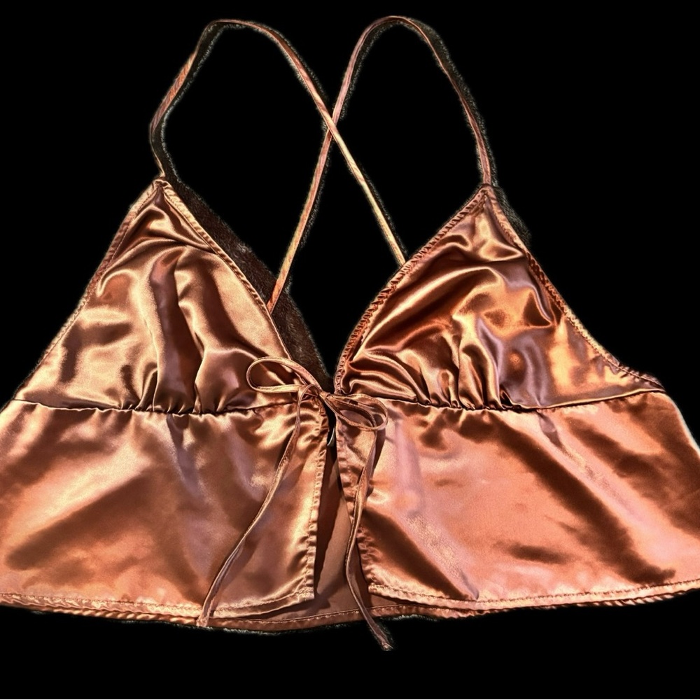 Silky Brown Satin Crop Top